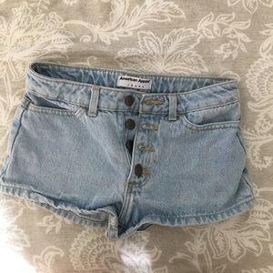 american apparel light wash button up shorts